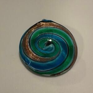 Hand Blown Glass Pendant Blue Green Gold